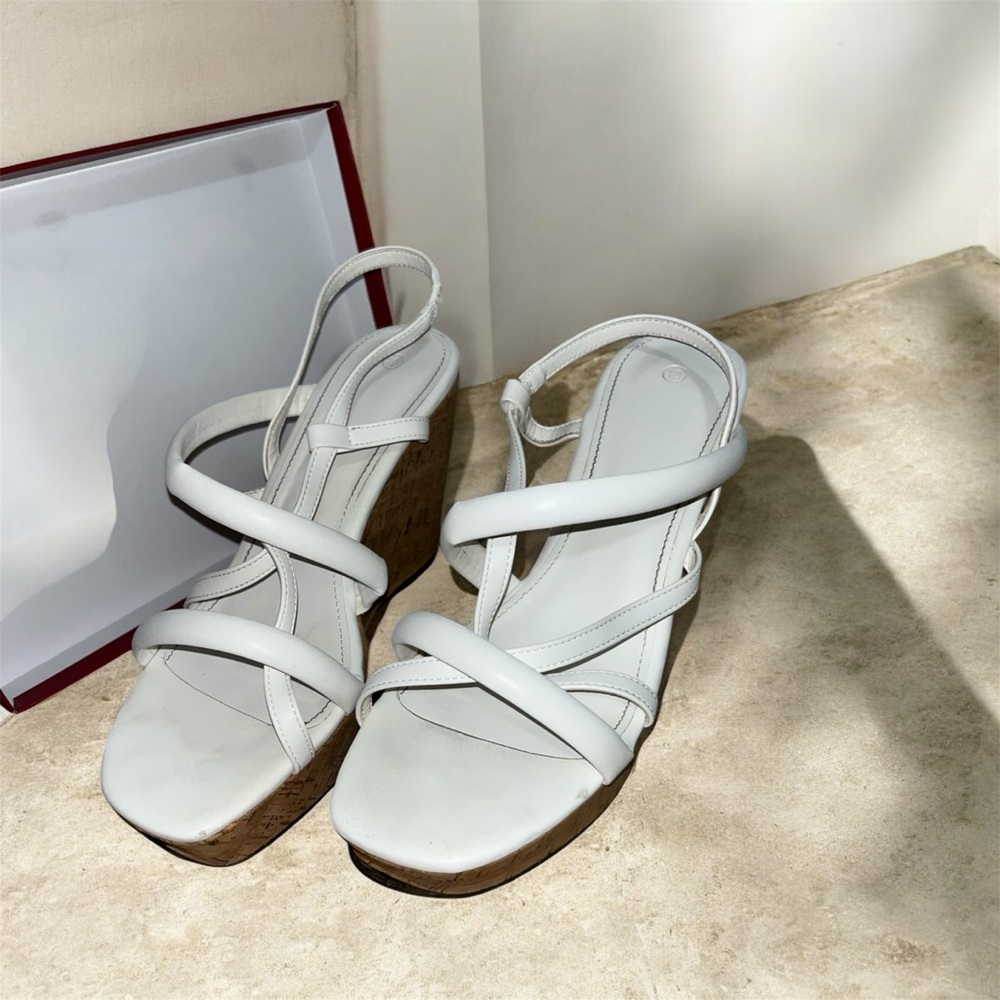 White Strappy Wedge Sandals - Picture 3 of 10